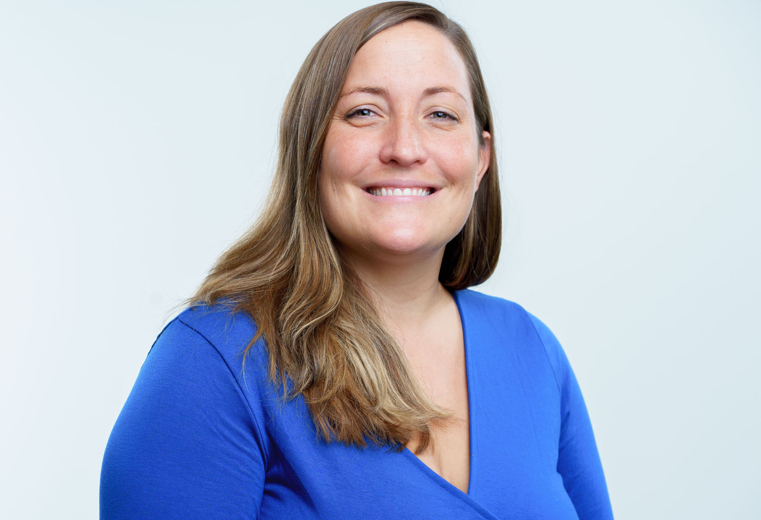 woman with blue shirt